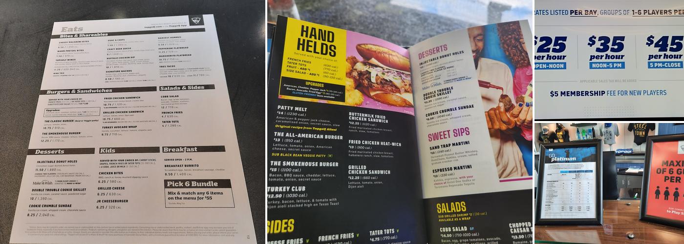 Topgolf Pittsburgh Menu