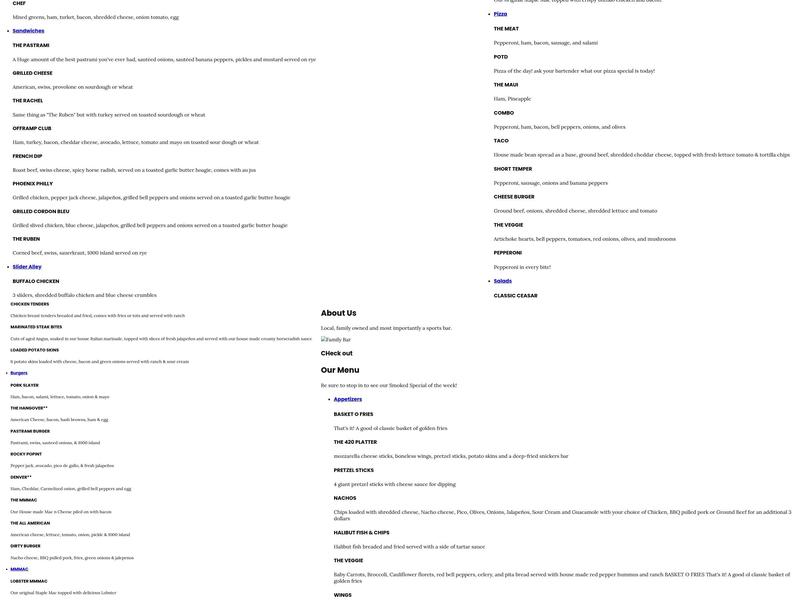 The Offramp Sports Bar & Grill Menu