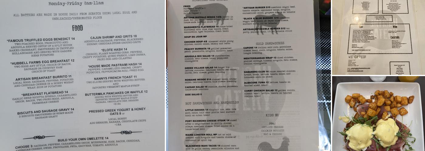 ARTISAN EATERY Menu