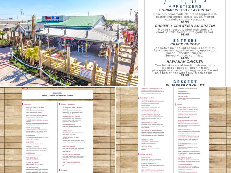 Sam's Boat Pearland Menu