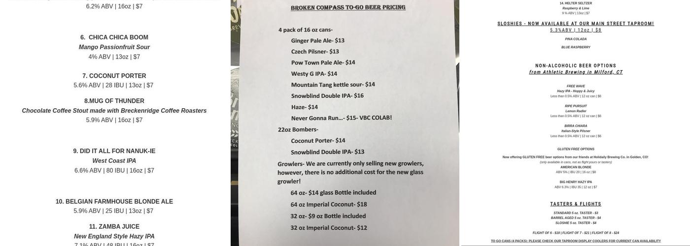 Broken Compass Brewing Menu
