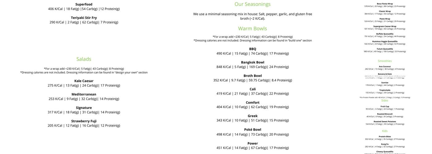 SoFresh Menu