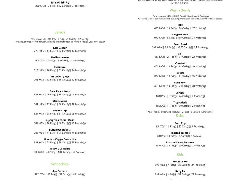 SoFresh Menu