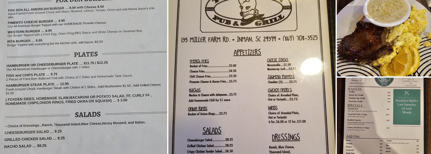 The Fox Den Pub & Grill Menu