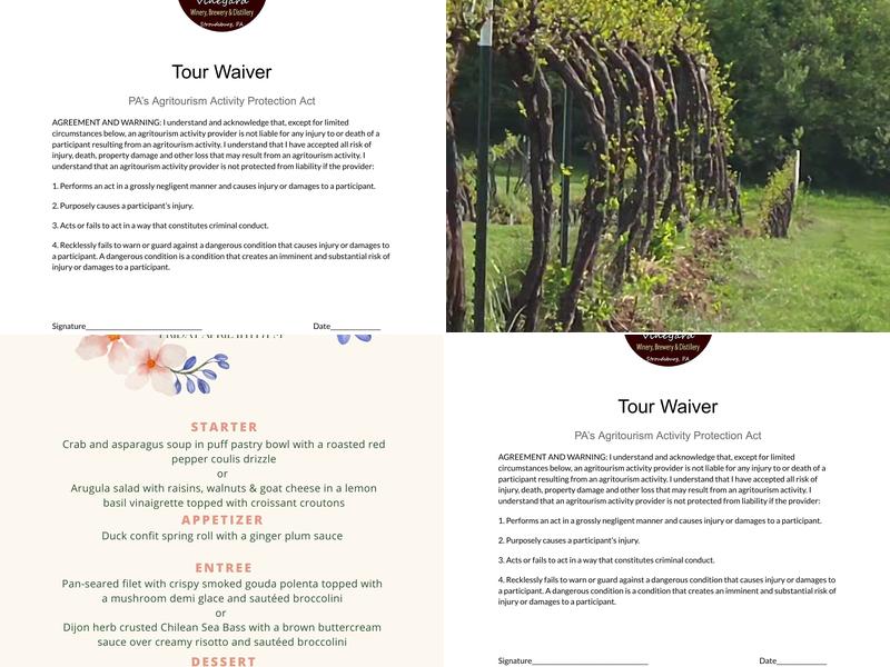 Mountain View Vineyard, Winery, Brewery & Distillery Menu