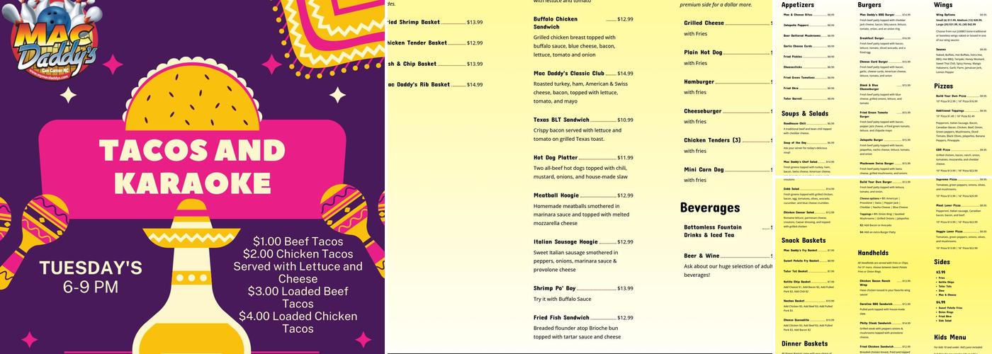 Mac Daddy's Menu