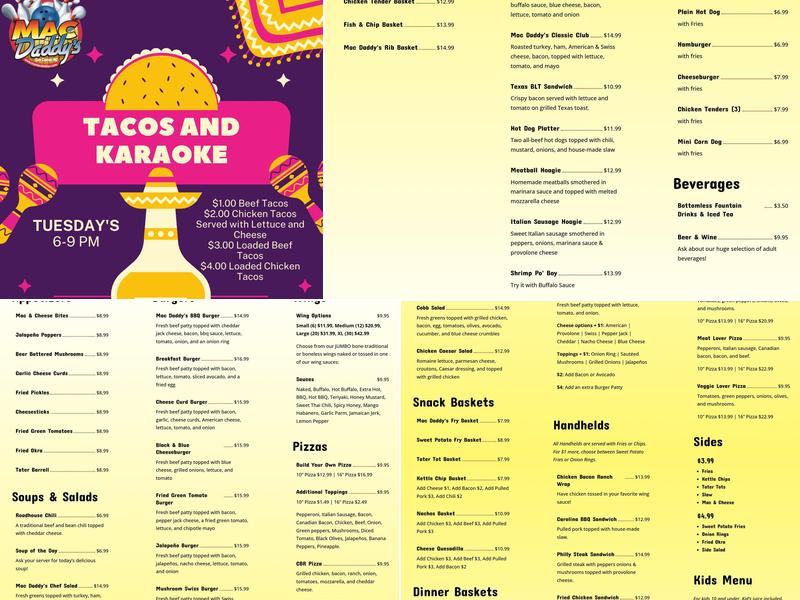 Mac Daddy's Menu