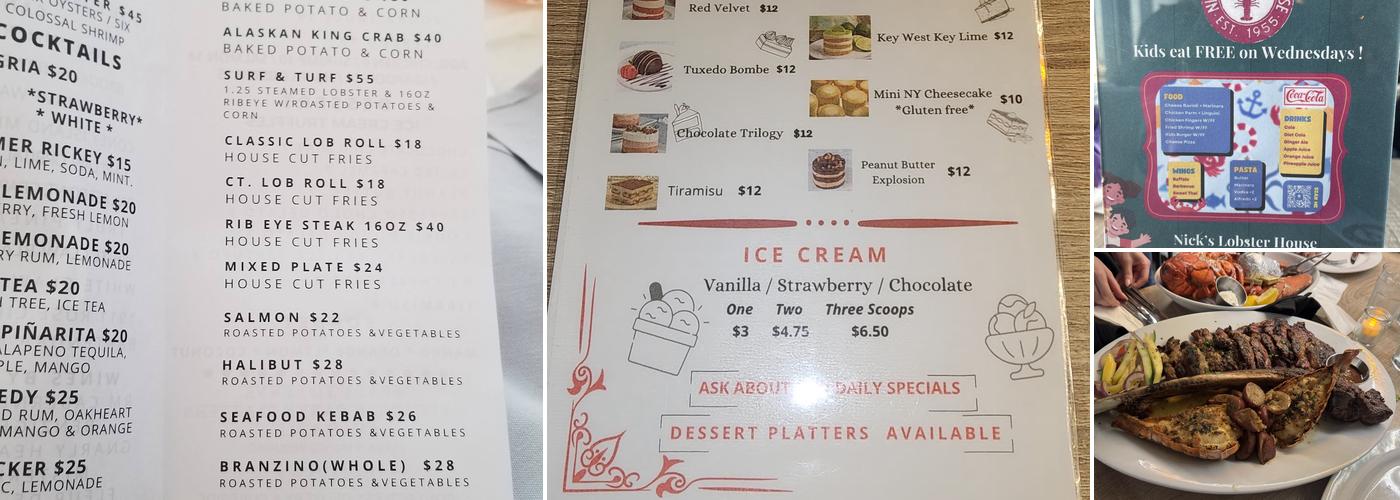 Nick's Lobster House Menu