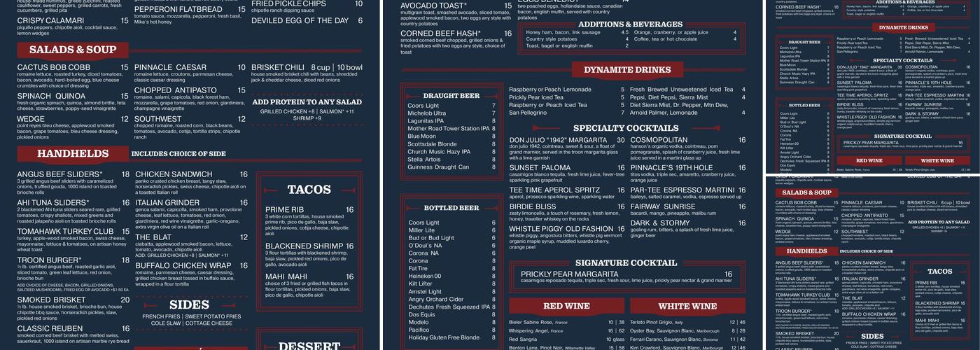 Troon North Golf Club Menu