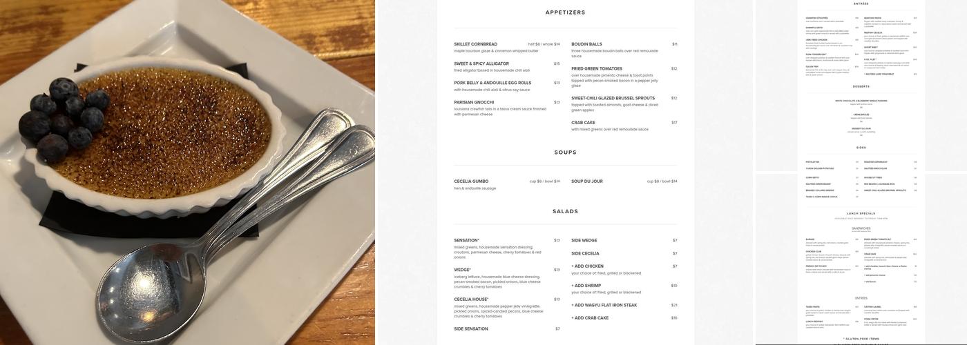 Cecelia Creole Bistro Menu