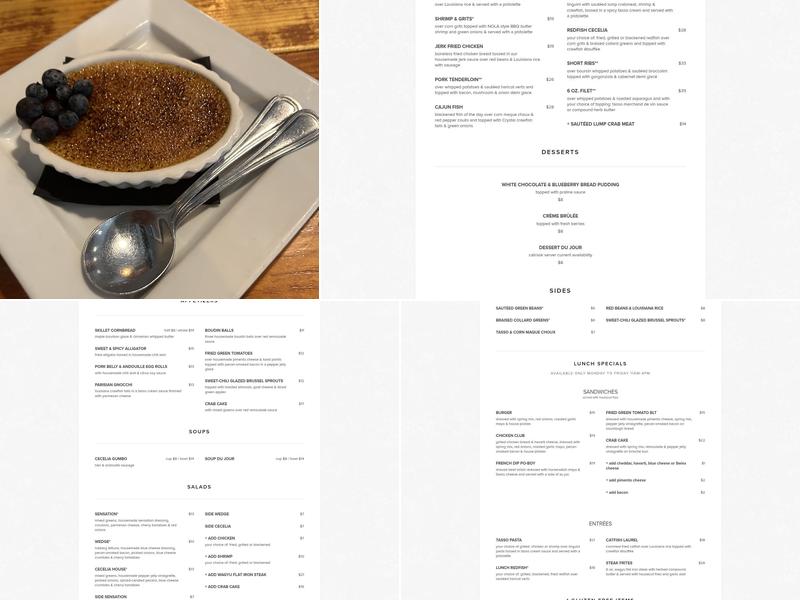 Cecelia Creole Bistro Menu