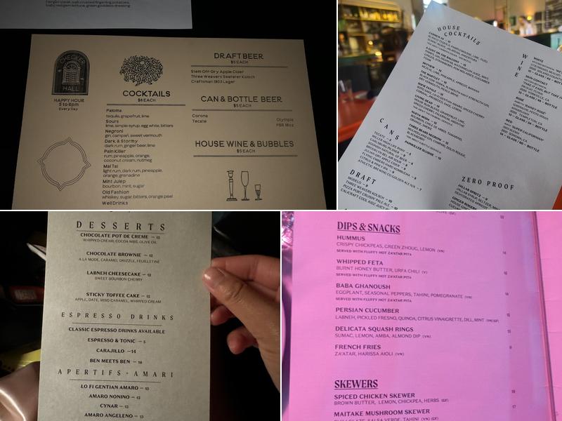 Checker Hall Menu