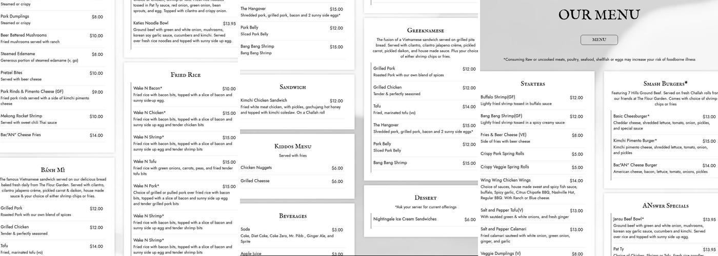 The Answer Brewpub Menu
