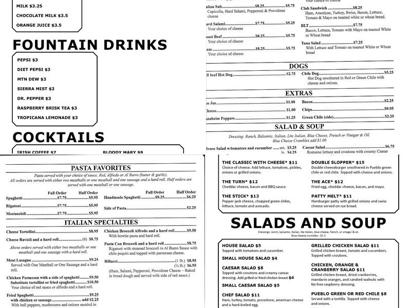 AJ's at Walking Stick Menu