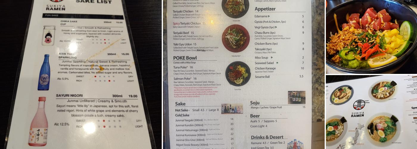 Sukiya Ramen Menu