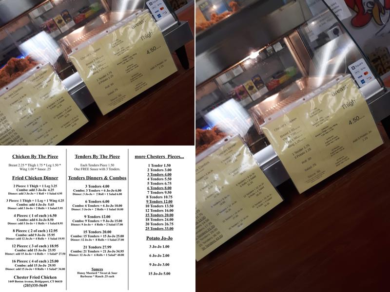 Chester Fried Chicken Menu