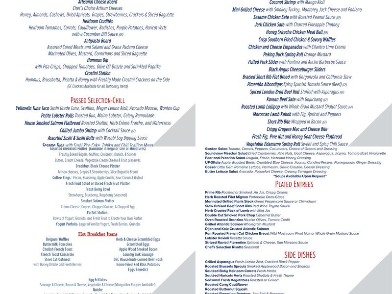 David's Soundview Catering Menu