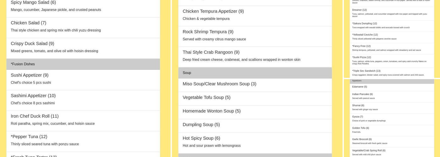 Iron Chef Menu