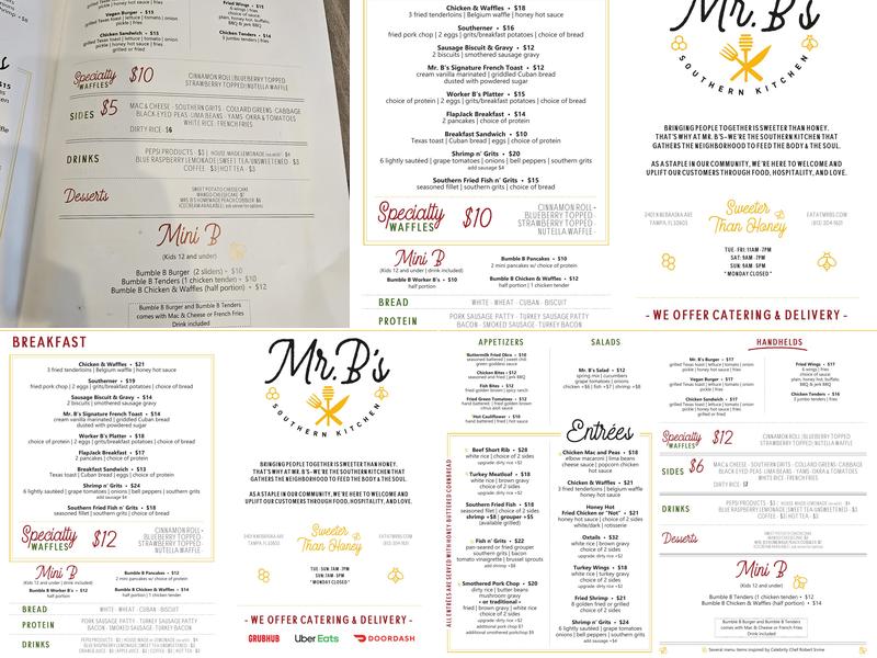 Mr B's Restaurant Menu