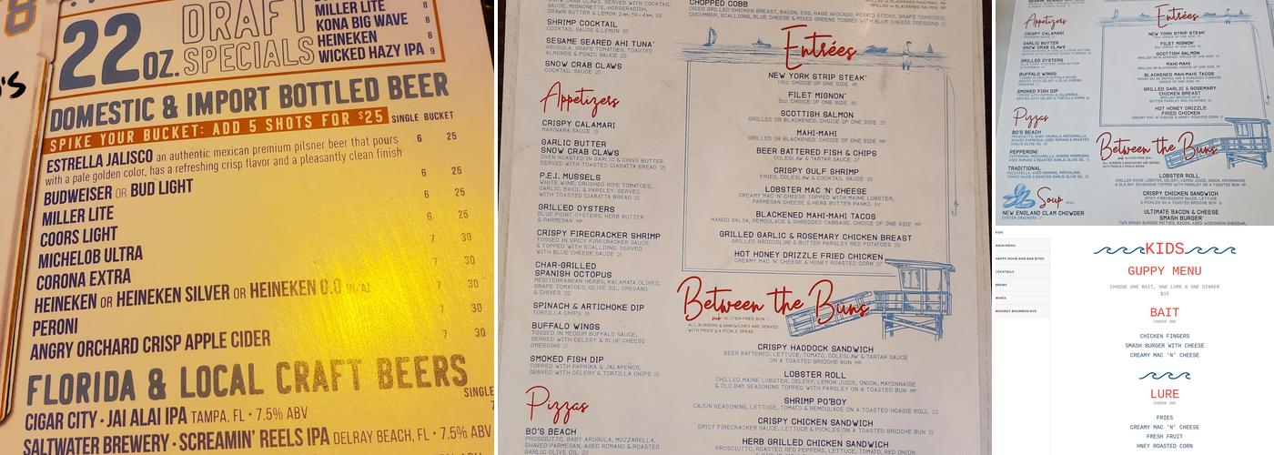 Bo's Beach Menu