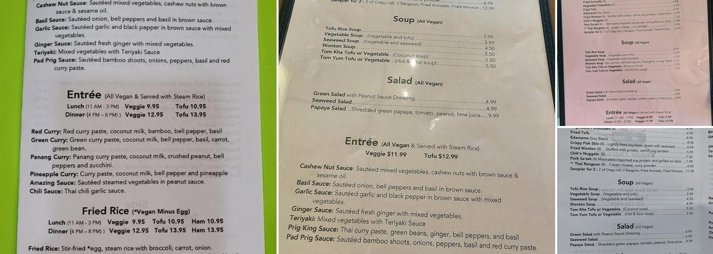 Veggie Thai Cafe Menu