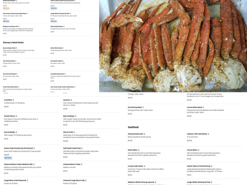 Stoney Farms Crab Shop Menu