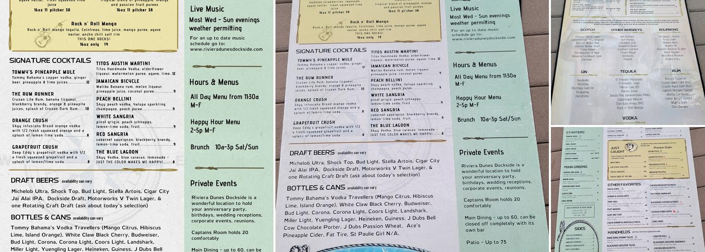 Riviera Dunes Dockside Menu