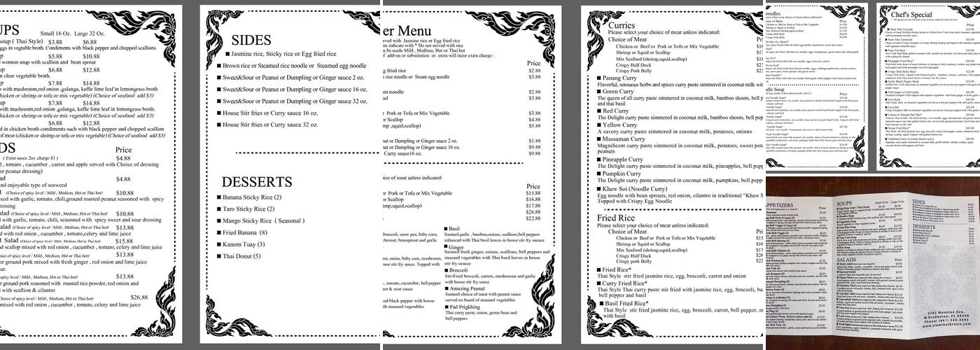 Siam Thai Bistro Menu