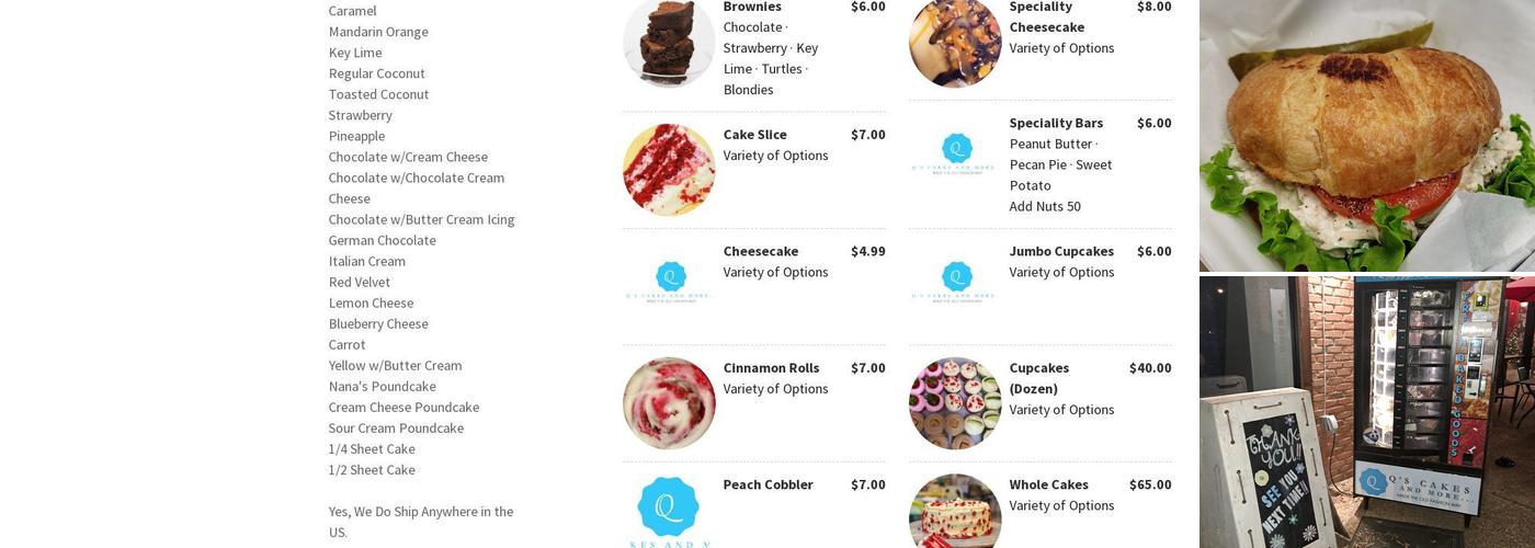 Q's Cakes & more Menu