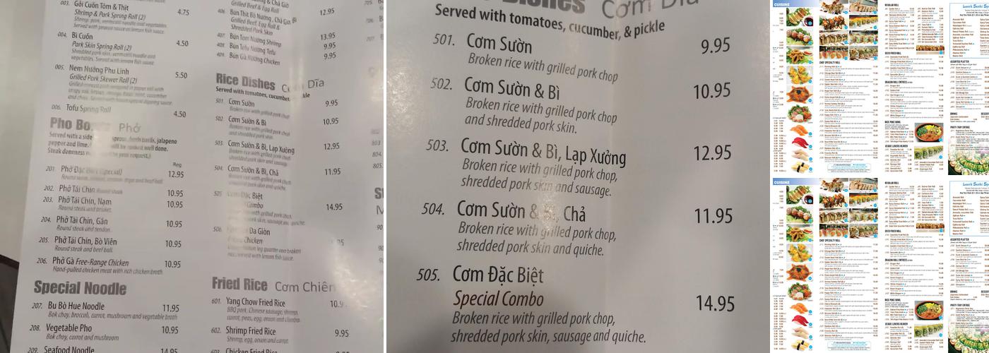 Pho Phu Linh Menu