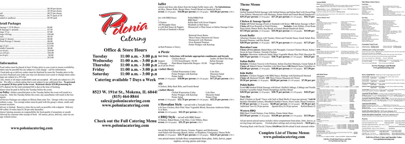 Polonia Catering Menu
