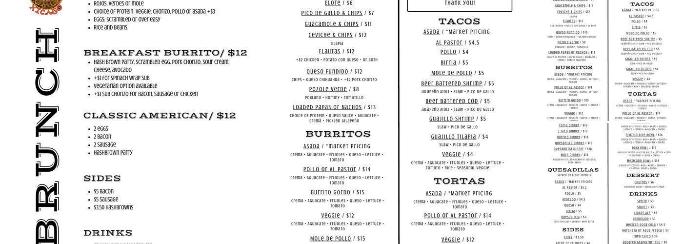 Aztec Dave's Food Truck Menu