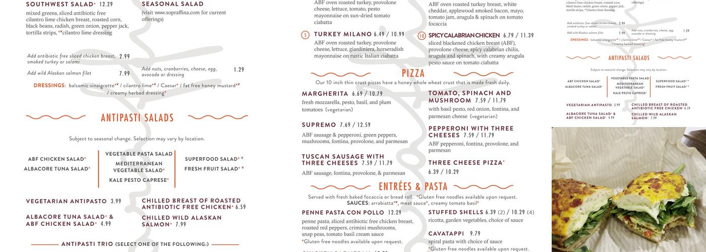 Sopraffina Marketcaffe Menu