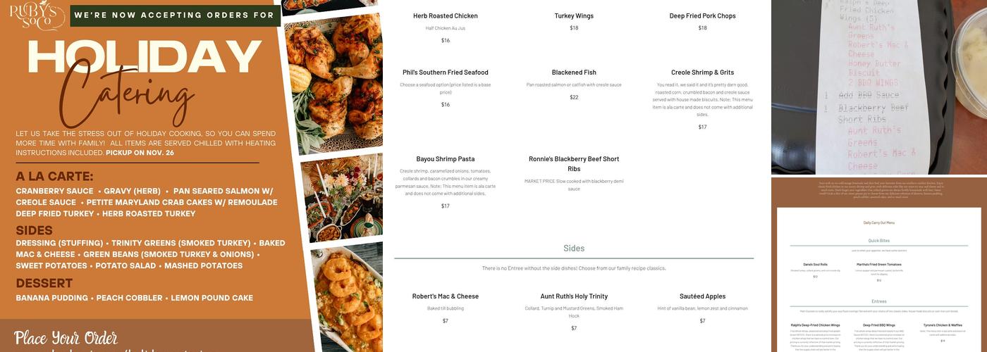 Ruby's Southern Comfort Kitchen Menu