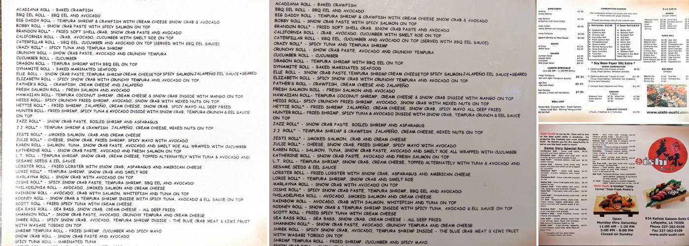 Oishi Sushi Menu