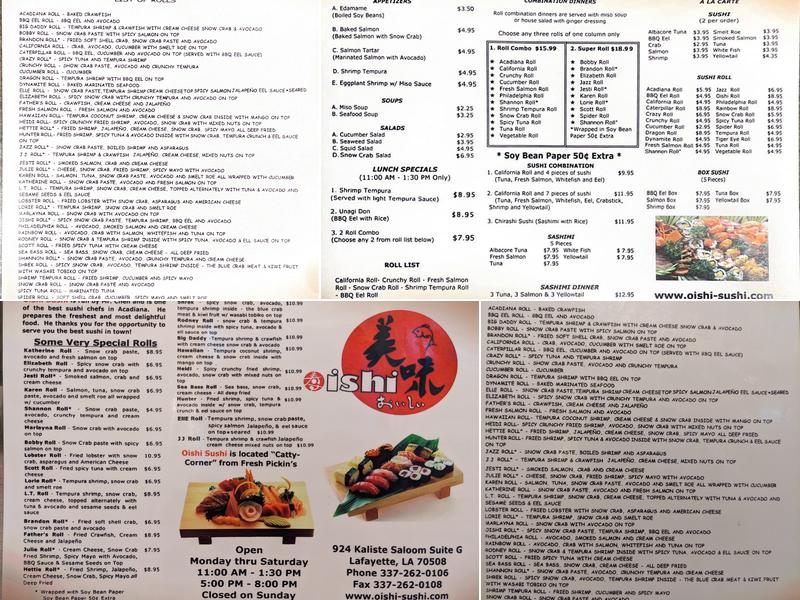 Oishi Sushi Menu