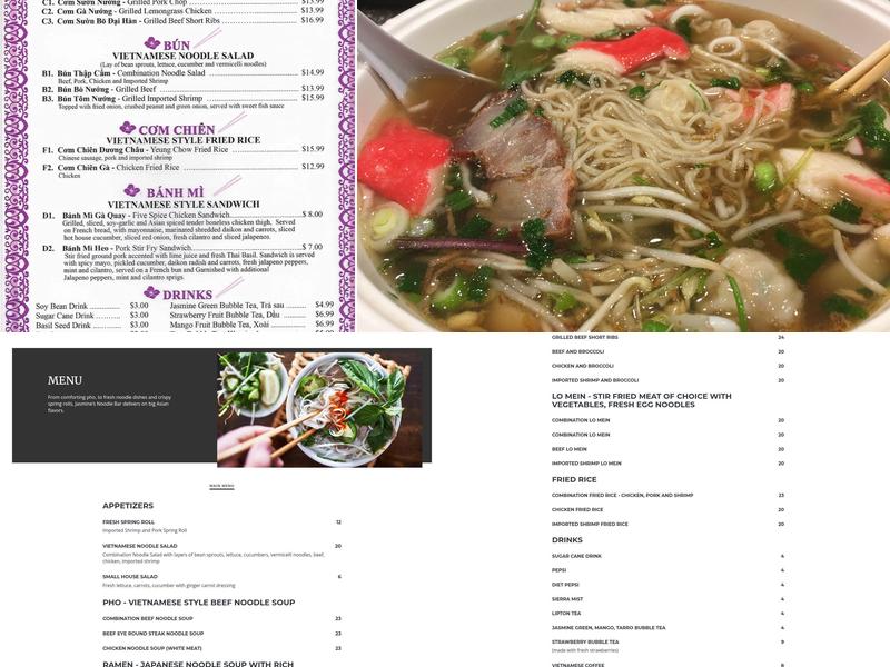 Jasmine’s Noodle Bar Menu