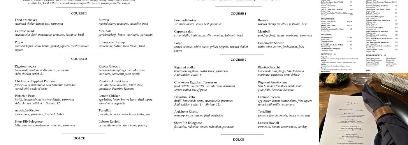 TABLE Menu