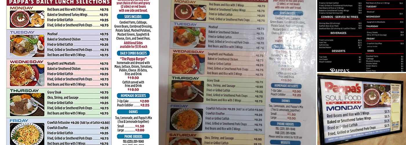 Pappa’s Venue Menu
