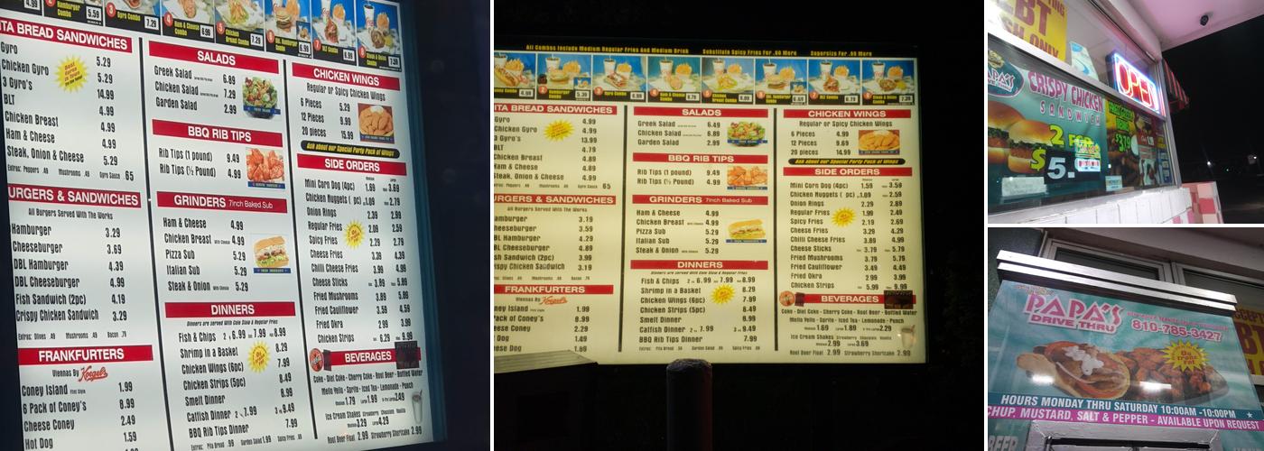 Papa's Drive-Thru Menu