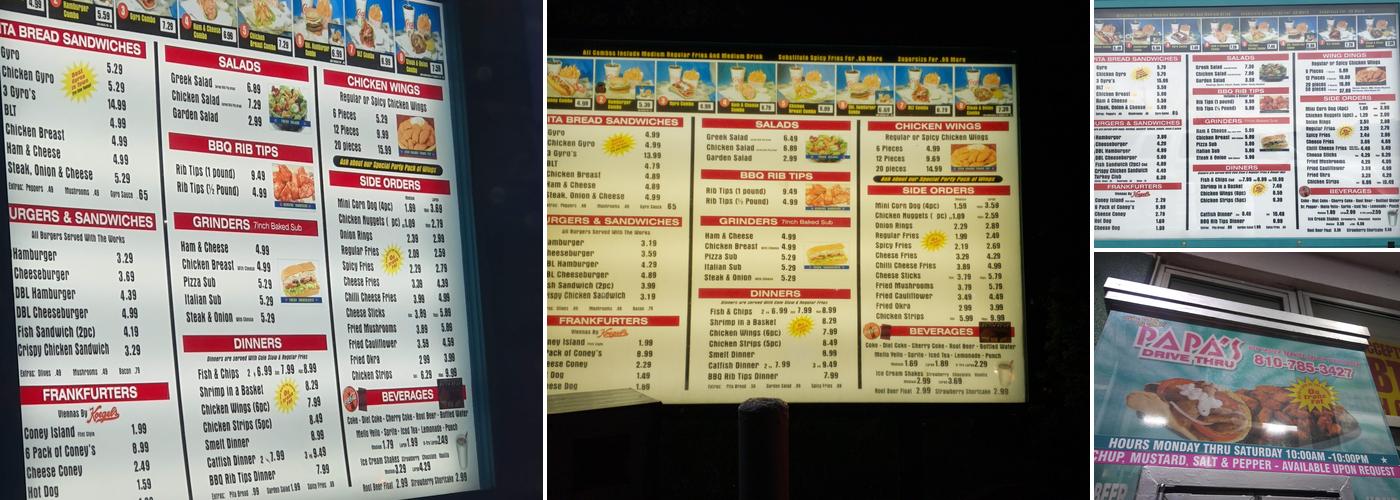 Papa's Drive-Thru Menu
