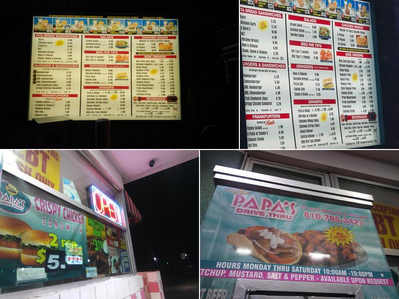 Papa's Drive-Thru Menu