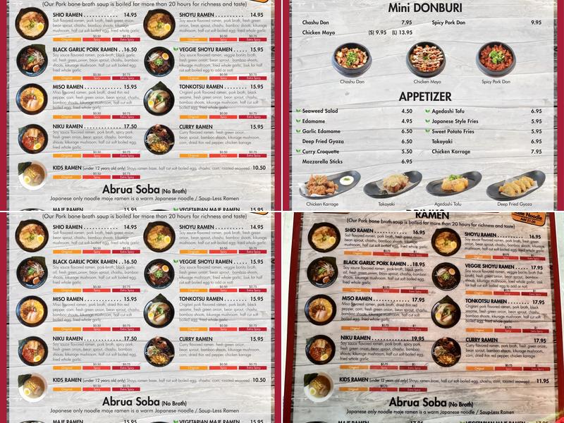 Kokoro Ramen Menu