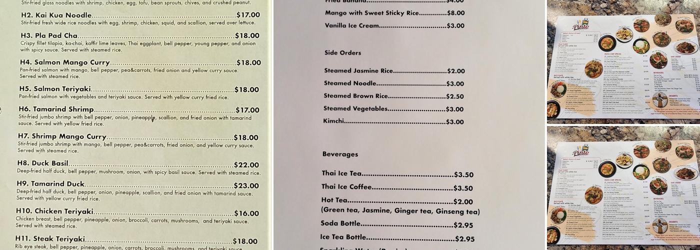 Pinto Thai Kitchen Menu