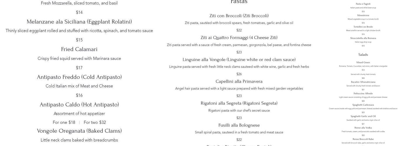 Pasta Pasta Menu