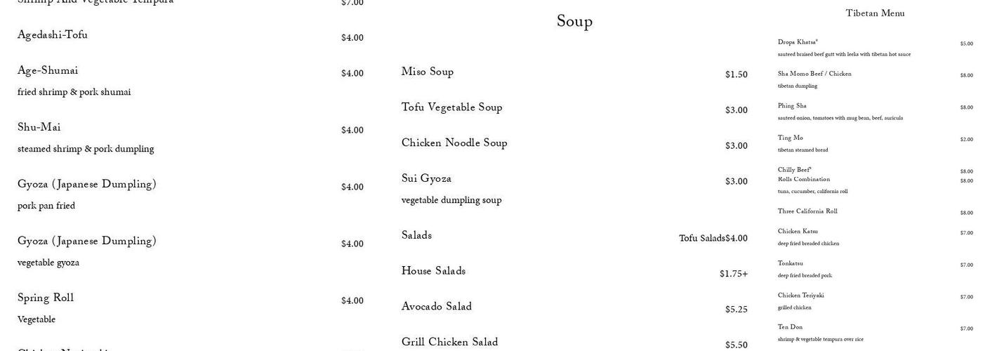 Wasabi Point Menu