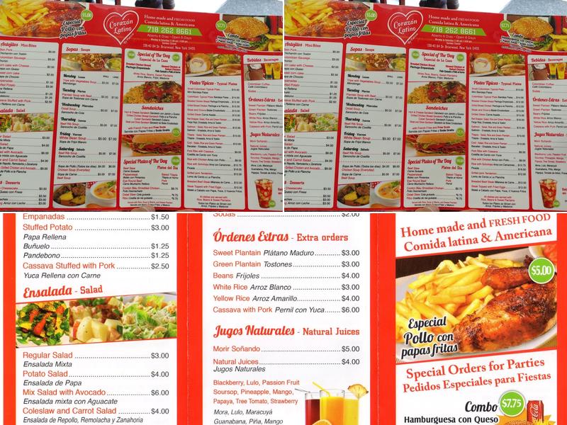 Corazon Latino Menu
