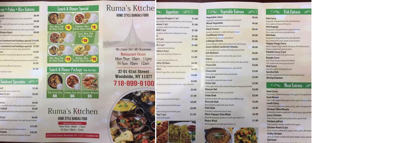 Ruma's Kitchen Menu