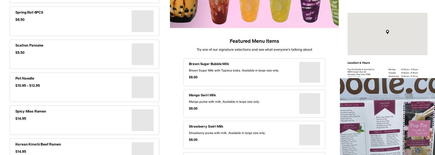 Pop pot noodle & tea cafe Menu