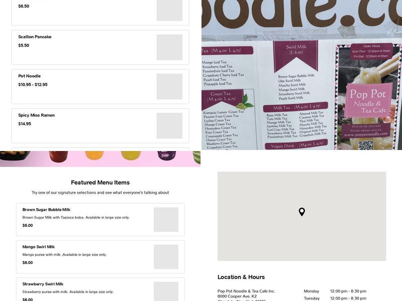 Pop pot noodle & tea cafe Menu
